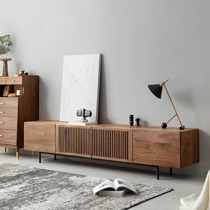 Latitude Run® Modern Solid Wood TV Stand, Minimalist Slatted Media